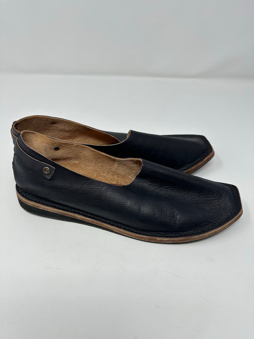 Anthropologie Nappi Women’s Black Leather Custom Loafers Vibram Soles size 7